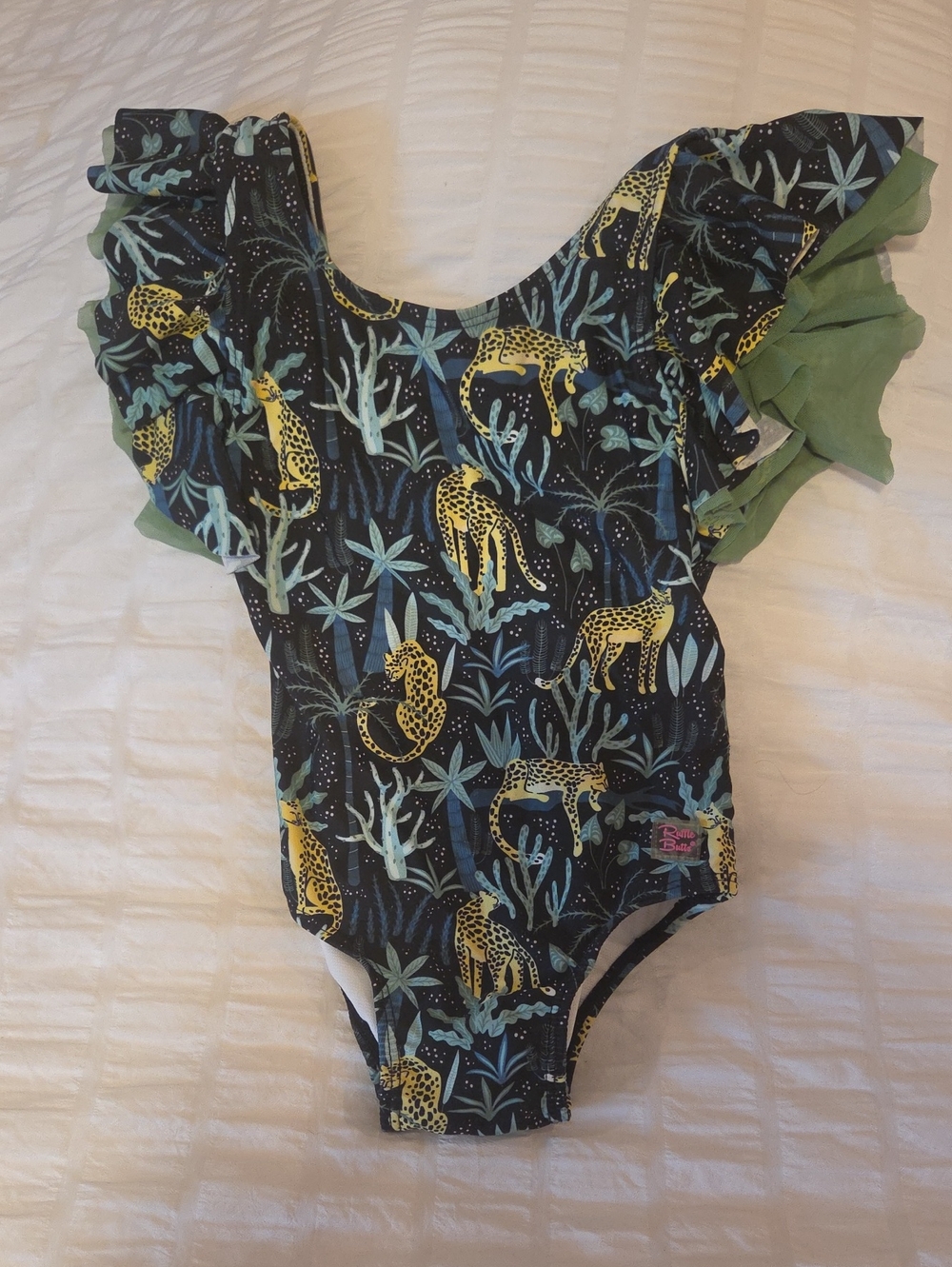 Girls 2T Ruffle Butts One-Piece Swimsuit in Black and Yellow Safari Print